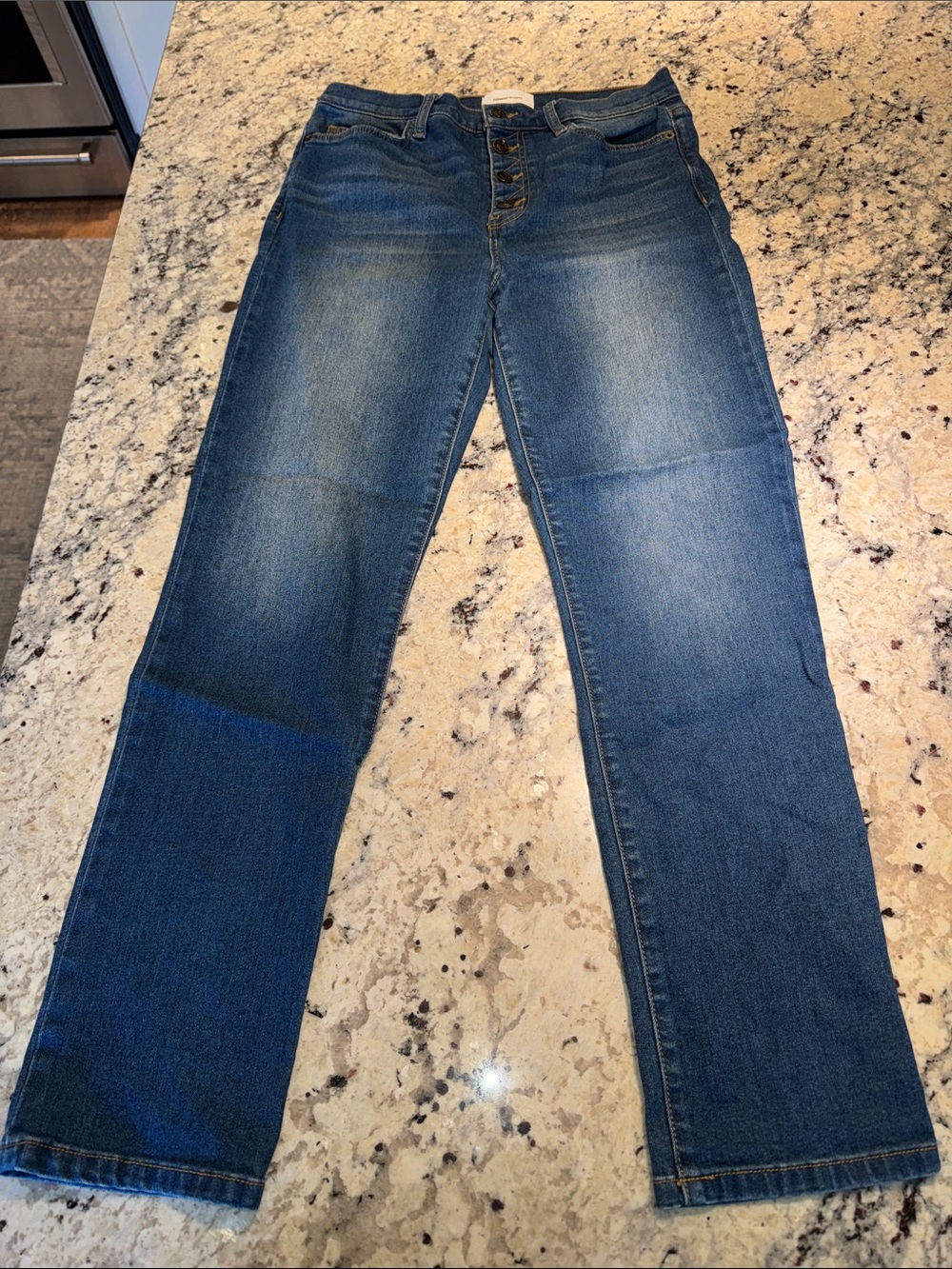 Current/Elliott High-Rise Button-Fly Straight Leg Jeans - Medium Wash Blue